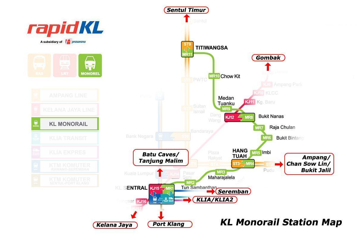 kl sentral monorail-stationen kort