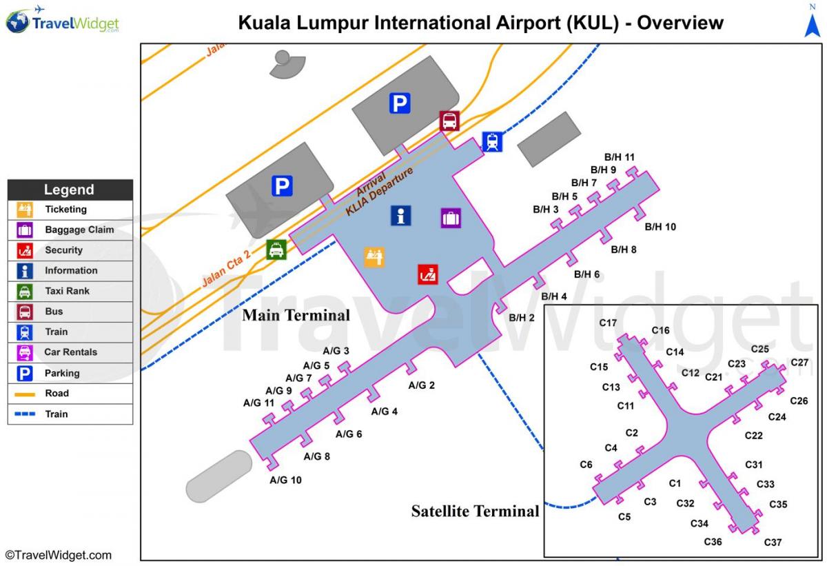 kuala lumpur lufthavn vigtigste terminal kort