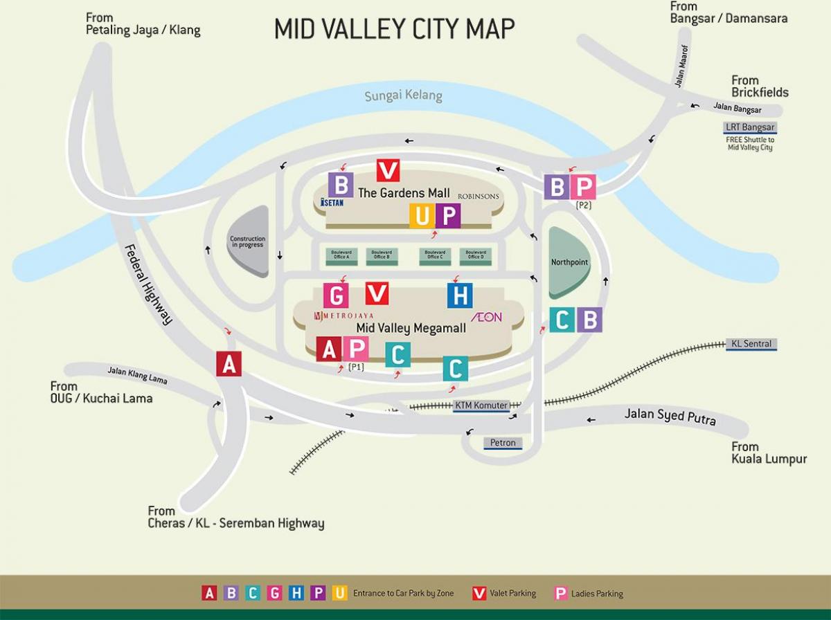 Kort over mid valley mall