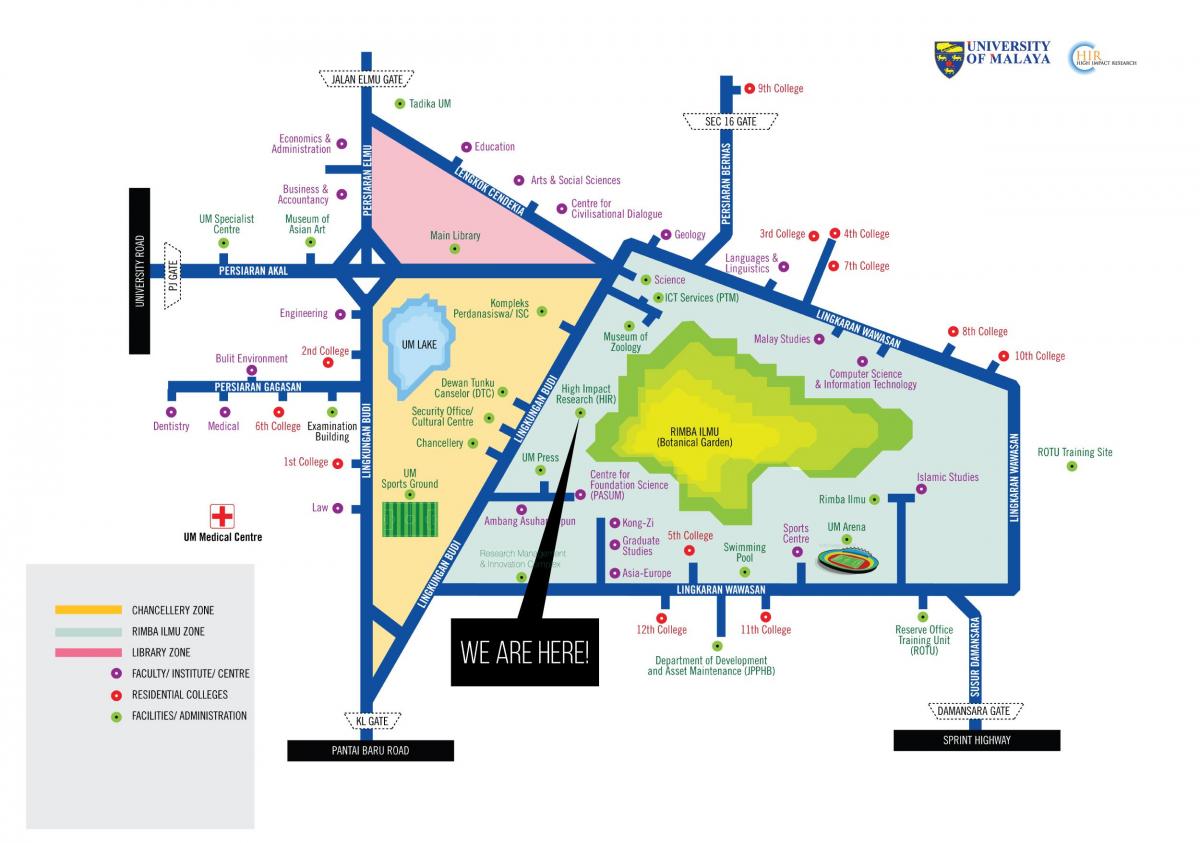 Kort over universitetet malaya